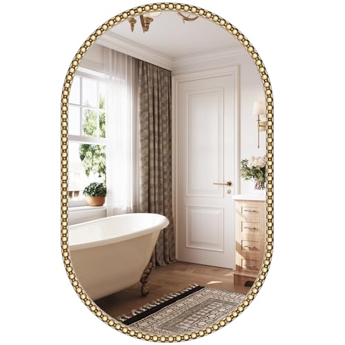 Brauthon 24"x36" Champagne Bronze Bathroom Mirror,Oval Brass Vintage Mirror