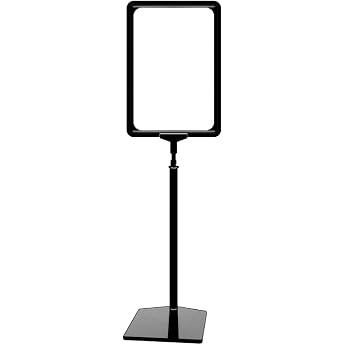 Poster Stand DIN A4 Frame Black Plastic Black Telescopic Stand with Square Foot Customer Stopper Height Adjustable up to 68 cm