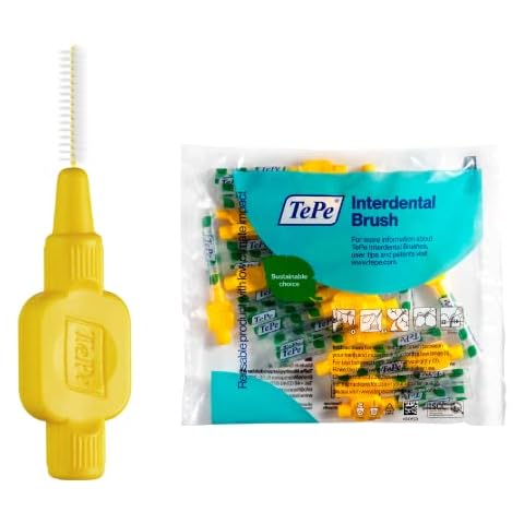 TEPE Interdental Brush Original, Soft Dental Brush for Teeth Cleaning, Pack of 20, 0.7 mm, Medium Gaps, Yellow, Size 4 Cover