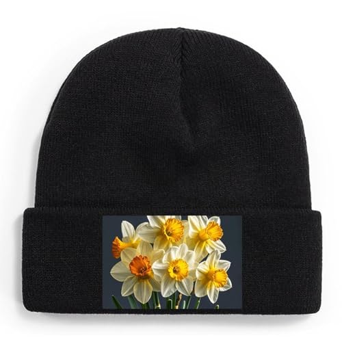 FekiLoot Bouquet of Daffodils Beanie for Men, Soft Warm Knit Hat Black for Women, Breathable Cuffed Cap for Winter