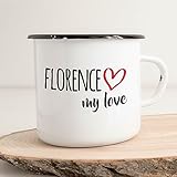 Huuraa Emaille Tasse Florence my love 300ml Vintage Kaffeetasse für alle Fans von Florenz Italien
