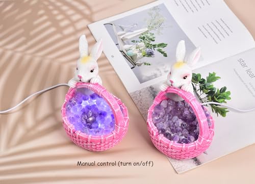 Image of AMOYSTONE Amethyst Rabbit Night Light with Ceramic Sculpture, USB Powered Easter Home Decor Lamp for Bedroom Kids Room Gift