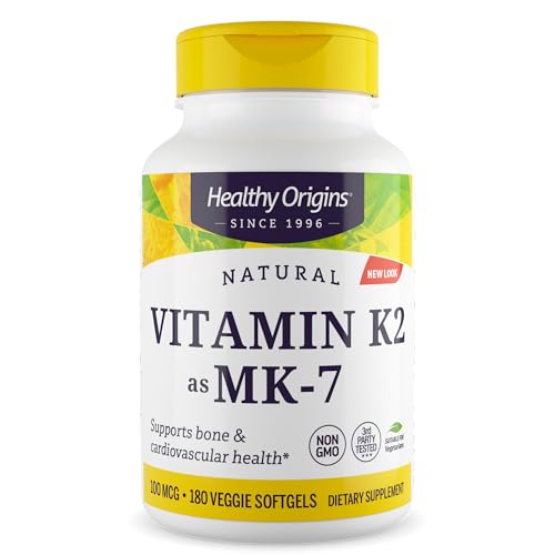 Healthy Origins Vitamin K2 100 mcg (MK-7 Non-GMO Gluten Free Cardiovascaular Support Bone Support) 180 Veggie Gels