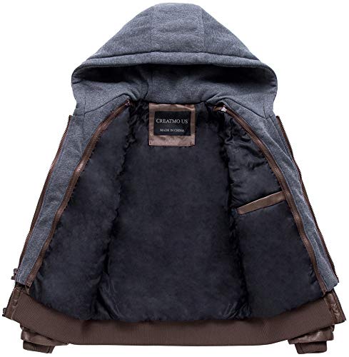 Image of Boy's Faux Leather Jacket Windproof Warm Winter Coat Kids Bomber Outerwear Waterproof PU Motorcycle Jacket