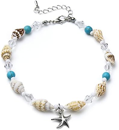 INSANEY Starfish Charm and Turquoise Pearl Bead Link Anklet (B:Conch)