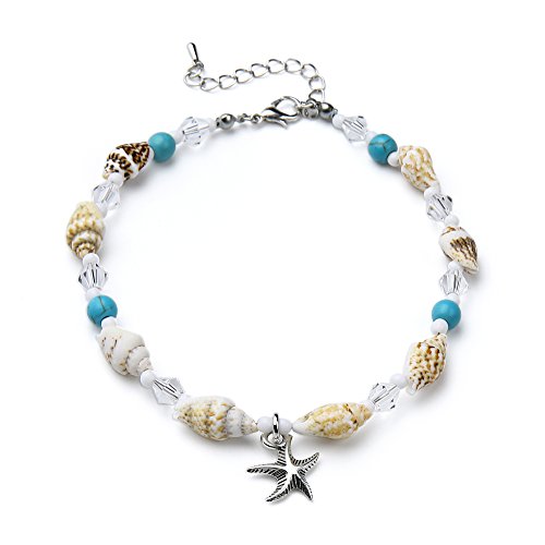 Insaney Starfish Charm And Turquoise Pearl Bead Link Anklet (B:conch) #TOP1