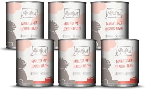MjAMjAM - Premium Nassfutter für Katzen - Mahlzeit mit leckeren Herzen, 6er Pack (6 x 800 g), getreidefrei mit extra viel Fleisch