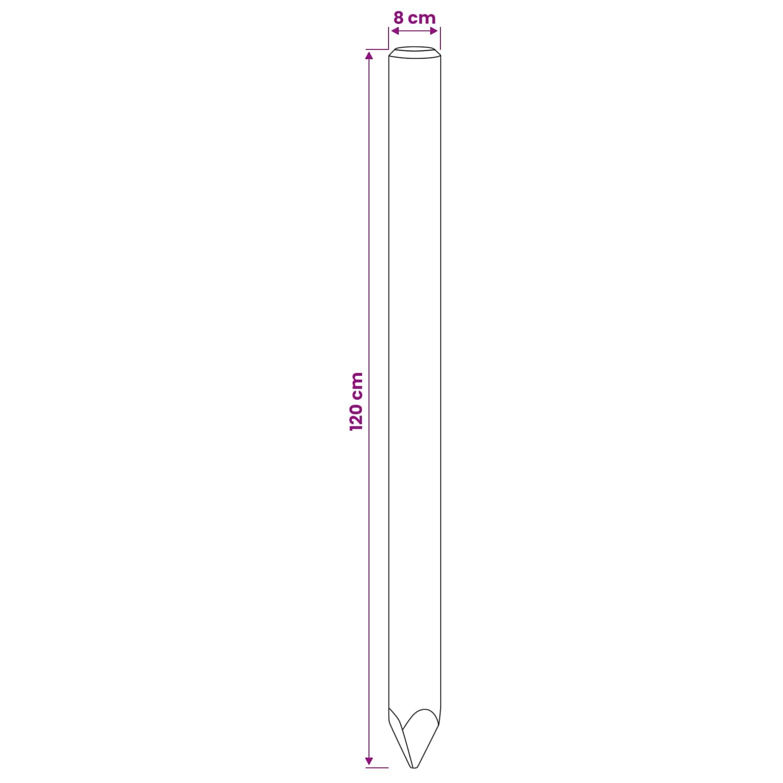 Postes de valla de madera maciza de pino verde, 120 cm, 5 unidades | Tratamiento impregnado, punta afilada, diámetro 8 cm, resistente putrefacción, uso exterior