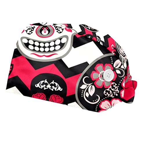 Casquette de travail respirante avec motif crâne et rose fleur, calot unisexe ajustable