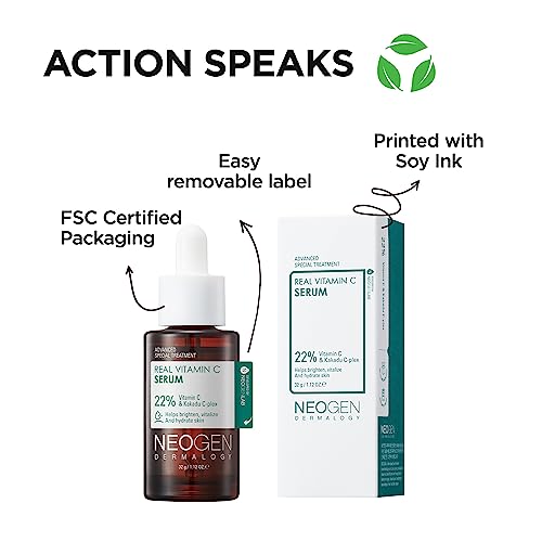Dermalogy By Neogenlab Real Vitamin C Serum 1.12 Oz (32G) - Brightening, Revitalizing Serum With 22% Pure Ascorbic Acid, Ferulic Acid, Zinc And Niacinamide - Korean Skin Care #TOP3