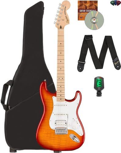 Fender Squier Affinity Stratocaster FMT HSS - �V�G�i �T���o�[�X�g�o���h�� �M�O�o�b�O�A�`���[�i�[�A�y��P�[�u���A�X�g���b�v�A�s�b�N�A�I�[�X�e�B���o�U�[���̉��DVD�t��