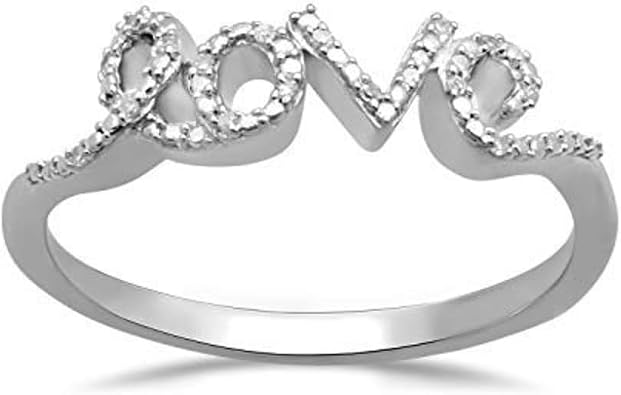 Jewelili Sterling Silver Love Ring with Natural White Diamond Accents, Heart Cut-Out Design Romantic Sizes 5, 6, 7, 8, 9 Anniversary, Birthday, Valentines Day