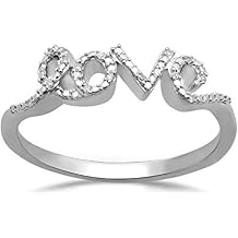Jewelili Sterling Silver Love Ring with Natural White Diamond Accents, Heart Cut-Out Design Romantic Sizes 5, 6, 7, 8, 9 Anniversary, Birthday, Valentines Day