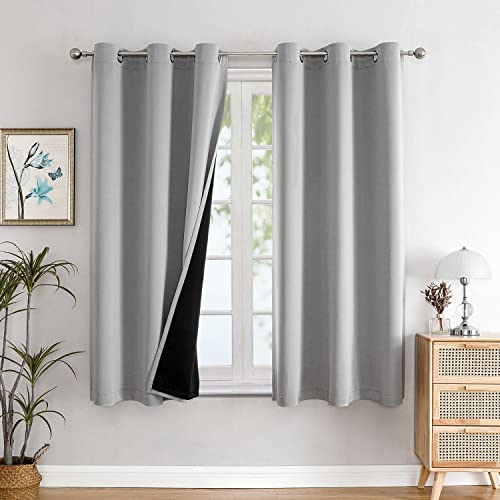 ChrisDowa 100% Blackout Curtains for Bedroom with Black Liner, 2 Thick Layers Total Blackout Thermal Insulated Grommet Small Window Curtains 54 Inch Length 2 Panels Set (Light Grey, 42 x 54 Inch) by ChrisDowa - Used condition - US$28.60