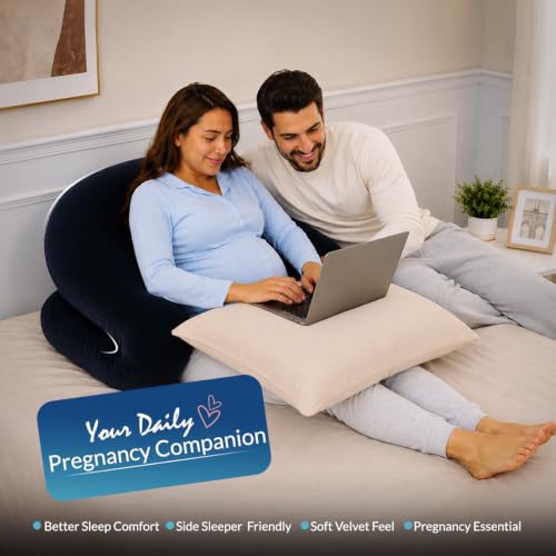 Image of Amazon Basics Full Body Pregnancy Pillow for Maternity,Baby Nursing,Full Body Support-Abdomen,Hip,Spine,Neck&Leg Support Cushion| Perfect Baby Shower Gift | U-Shaped-Washable Cover with Zip - Black