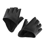 P Prettyia Frau Halbfinger Halb Palm Lederhandschuhe Handschuhe Reithandschuhe für Tanzparty Cosplay Ourdoor - Schwarz
