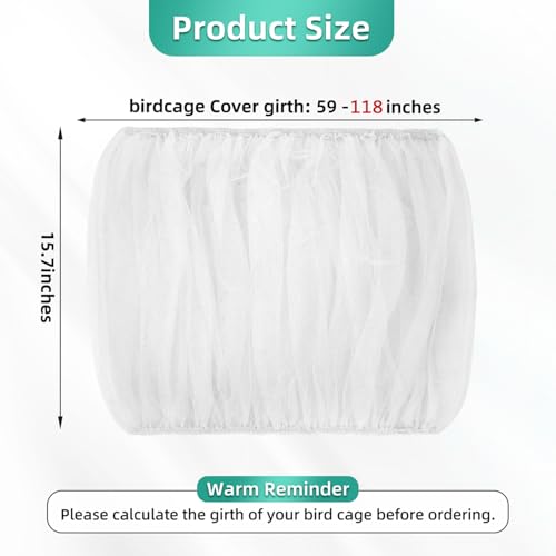 Image of Large Bird Cage Cover, Bird Cage Seed Catcher, Adjustable Soft Airy Nylon Mesh Net, Birdcage Cover Skirt Seed Guard for Parrot Parakeet Macaw African (Solid-White, 15.7 inch x118 inch)