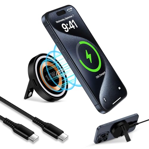 Magnetisches Wireless Charger, 15W Magsafe Kabelloses Ladegerät für iPhone 17/16/15/14/13/12, Induktive Ladestation Pad Handy Ständer für Samsung Galaxy S26/S25/S24/S23/S22, Google Pixel 10 Pro 9 8 7