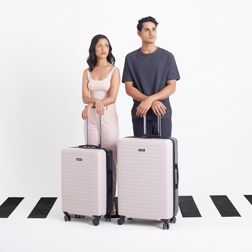 Image of Assembly Trolley Bags Set of 2- Cabin Small + Check-in Large with TSA Locks & 8 Spinner Wheels, Polycarbonate Hard Shell Trolley Bag Set for Business Travel & Vacations, Ivory+Grey, 20+28 Inch