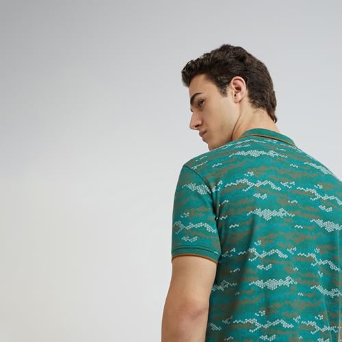 Image of Colorplus Men's Regular Fit Print Pattern Pure Cotton Half Sleeve Polo Neck Casual T-Shirt