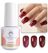 TUTUYU Jelly Dark Red Gel Nail Polish,0.5 Fl Oz Translucent Sheer Deep Burgundy Wine Red Gel Poli...
