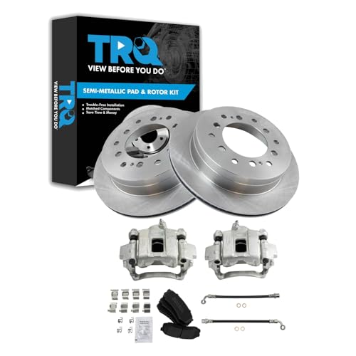 Image of TRQ Rear Brake Pad and Rotor Set Semi Metallic Rotors Calipers Compatible with 2003-2009 Lexus GX470