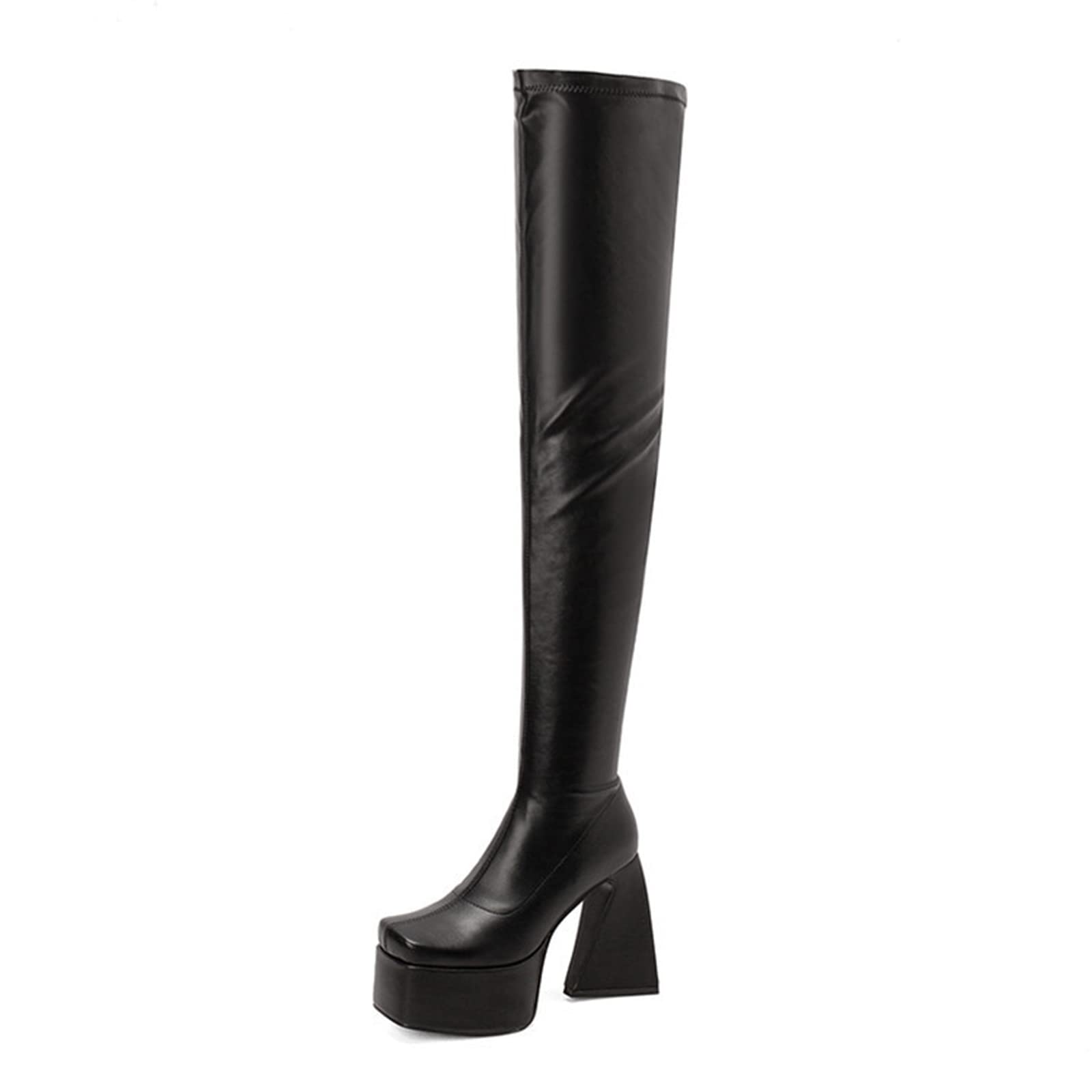 Cuissardes extensibles à plateforme imperméable et bout carré beige - 8