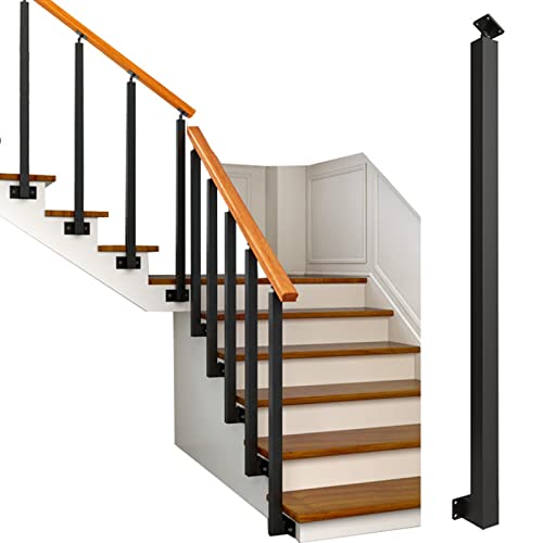Poteau de rampe d'escalier sécurisé en métal noir avec colonnes latérales et vis fournies