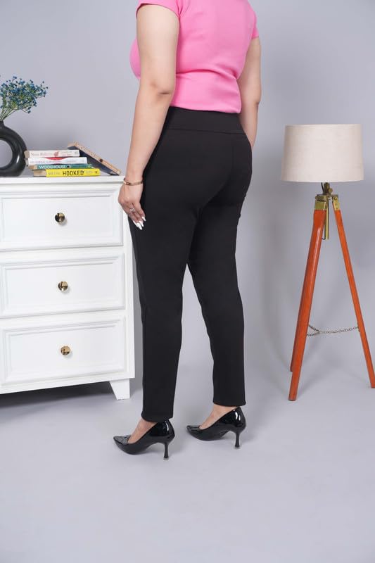 Image of Mlada Women's Solid Cotton Lycra High Waist Ankle Length Tummy Tucker Jeggings Trouser with 2 Side Pockets | Office Wear Summer Pants | Regular Fit, Stretchable, Comfortable & Stylish Everyday Bottoms