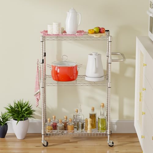 FDW 3-Tier Storage Wire Rack Metal Storage Shelf Heavy Duty Shelf with Wheels for Home,Chrome by FDW - Image 2