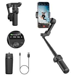Smart X2 Gimbal Stabilizer, 3-axis Smartphone Gimbal Built-in 20cm Extension Rod, Portable Smart Tripod w/OLED Screen, 360°Rotation Tracking Shooting, Video Recording, Black