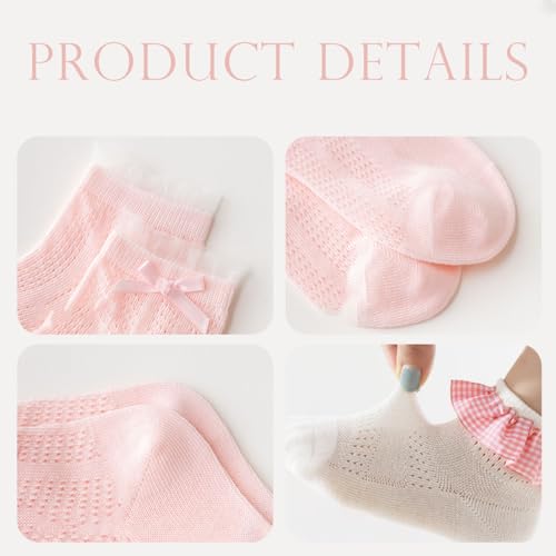 Image of Girls Socks Cute Lace Bow,Fun Crew Fashion Funny Novelty Soft Cotton Socks 5 Pairs