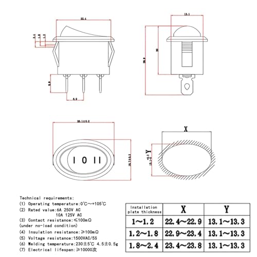 Interruptor KCD1 ovalado de 3 posiciones para solucionar fallos de encendido eléctrico 7