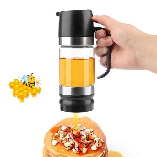 9 oz Honigspender, Honigtopf mit Griff, Lebensmittelqualität Klarglas Push-Drip-Glas für Honig, Sirup, Marmelade, Kuhmilch, Kaffee, Tee