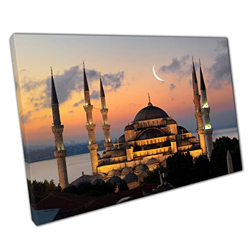 Stunning Turkish Blue Mosque In Istanbul Illuminated During The Period Of Ramadan Wall Art Print On Canvas Picture For Home Office Decor 91x61cm (36x24In)