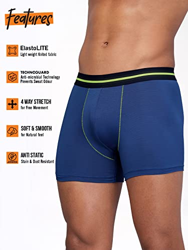 Image of TECHNOSPORT Men's Colorblock Trunks Underwear with ElastoLITE 4 Way Stretch Lightweight Breathable Moisture Wicking Soft Anti Odour Anti Microbial Comfort Fit Boxer Briefs Innerwear for Men