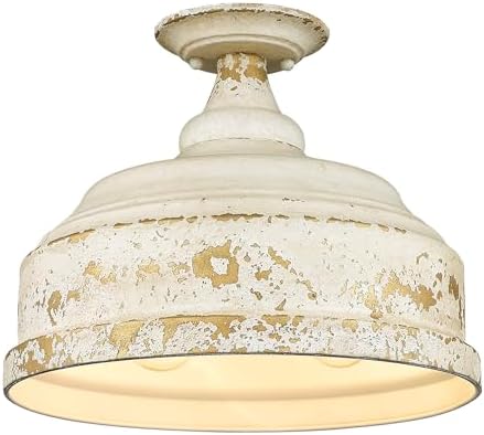 Golden Lighting- Keating Semi-Flush Antique Ivory Ceiling Light- Semi Flush Mount Ceiling Light, Light Fixture, Semi Flush Mount Light Fixture, Ceiling Light Fixture