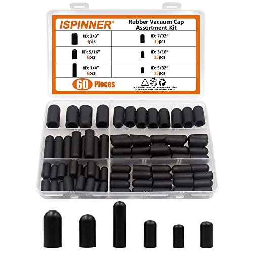 ISPINNER 60pcs Rubber Vacuum Caps Assortment Kit Hose End Caps for Carburetor Manifold Automotive 3/16 5/32 7/32 1/4 5/16 3/8