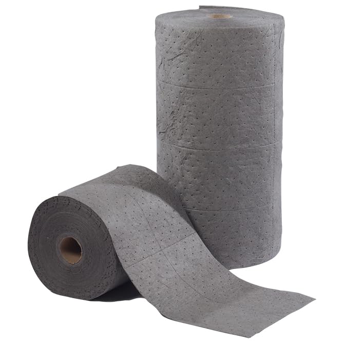 Universal Meltblown Sonic Bonded Sorbent Roll 30" x 150' Gray - Perforated Absorbent Rolls for Oil Water Coolant Solvent Spills, Industrial Spill Cleanup Roll Absorbs 34 Gallons - Pack of 2