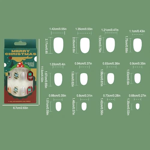 Unhas de Natal curtas,Natal Press On Nails - 24 peças de unhas de férias para unhas falsas | Unhas c