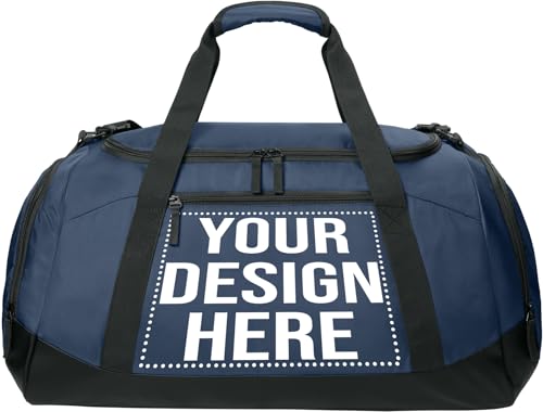 Personalized Large Sports Duffel Gym Bag for Women with Shoe Compartment, Durable Duffle Bag for Travel and Fitness, Spacious Storage, Adjustable Strap (Custom Upload, Navy)