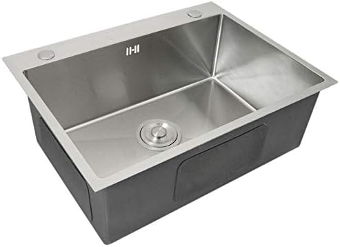 Kitchen Sink Stainless Steel Square Brushed Premium Handmade Satin Finish Commercial Single Bowl with Strainer Plug & Waste Pipe Set