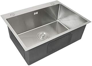 Kitchen Sink Stainless Steel Square Brushed Premium Handmade Satin Finish Commercial Single Bowl with Strainer Plug & Waste Pipe Set