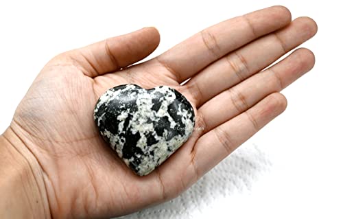 Image of Crystal Heaven Black And White Tourmaline Heart Palm Pebbles Stones For Anxiety Stress Relief Massage-Aaa Grade Original Healing Gemstone Agate Heart Palm Stone For Yoga Meditation Spiritual