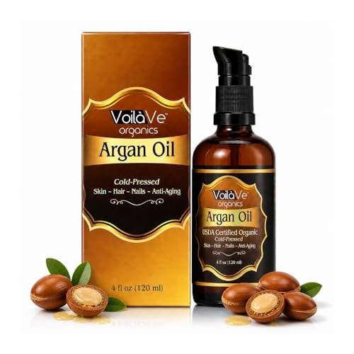 VoilaVe USDA Pure Organic Moroccan Argan Oil for Skin, Nails...