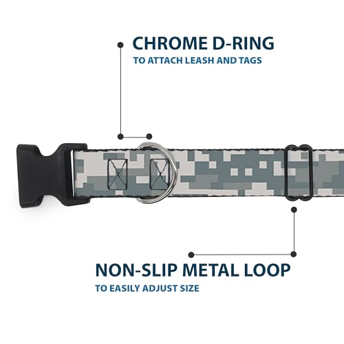 Collar de clip de plástico resistente Buckle-Down camuflaje digital gris ajustable 6