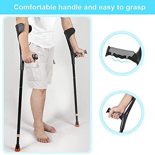 Antdvao Forearm Crutches Pair Folding Crutches Lightweight Adjustable Crouches for Walking,Rubber Handles, Comfortable, Non-Slip Crutches for Adults(Black)