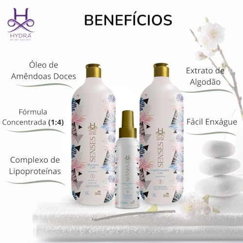 Hydra Pet Spa Senses Care, Kit Shampoo Concentrado 1L, Condicionador 1L e Colônia 120ml para pets, P