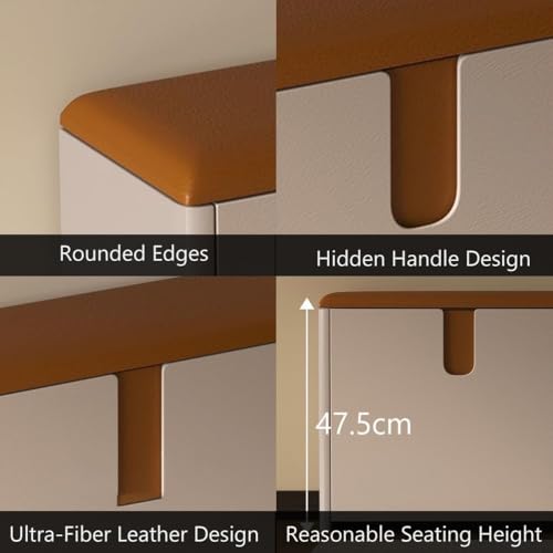 Banc à chaussures en pin avec assise cuir beige 80cm - 3