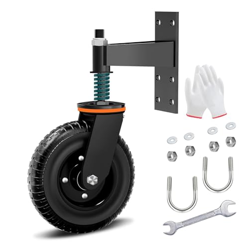 Ruedas de Puerta de Valla Pesada, Giratorias 360° Para Granja, Cargadas Con Resorte de Tubo de Madera y Metal (6in/15cm Negro)